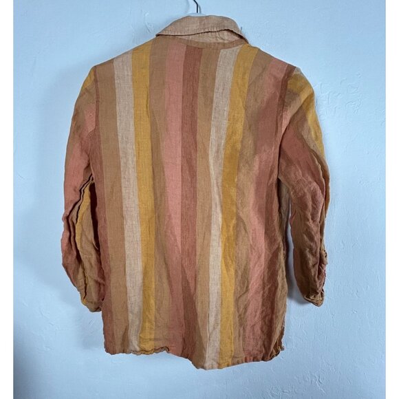 Ecologie e-col-o-gie Womens Striped Button Up Linen Shirt Large Roll-Tab Sleeve - Picture 2 of 7